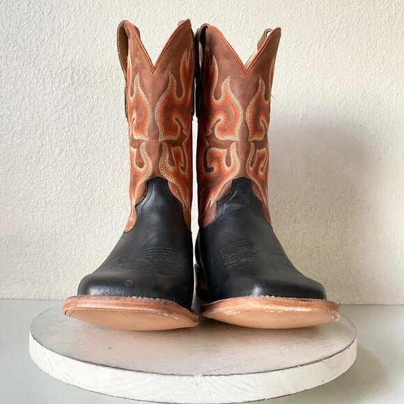 Lane Capitan LUBBOCK Mens Black Cowboy Boots 10 D Western Square Toe Brown Top - Picture 6 of 11